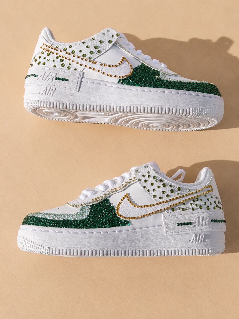 Custom Nike Air Force 1 Green Crystal Rhinestone Sneakers Women’s 8.5 - Picture 6 of 7